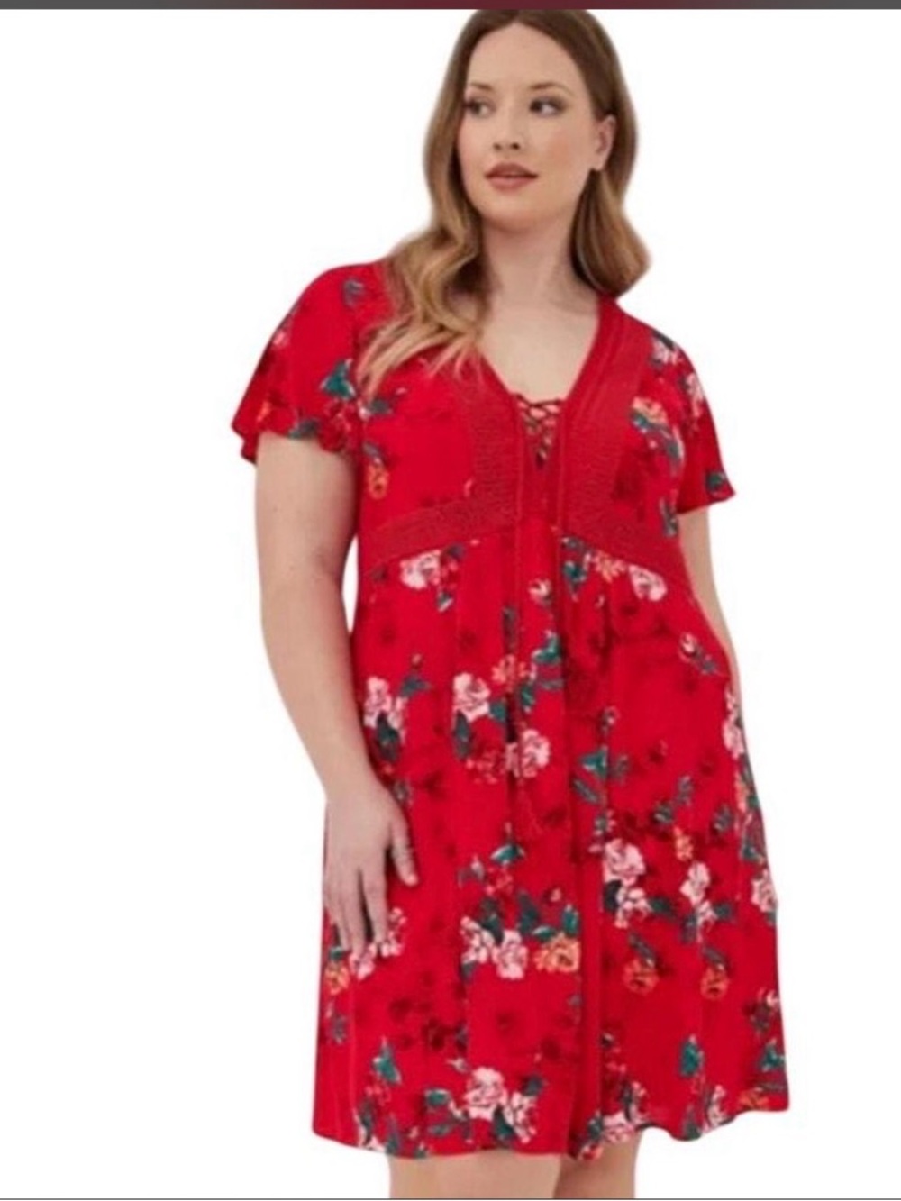torrid Red Floral Lace-Up Plus Size 3